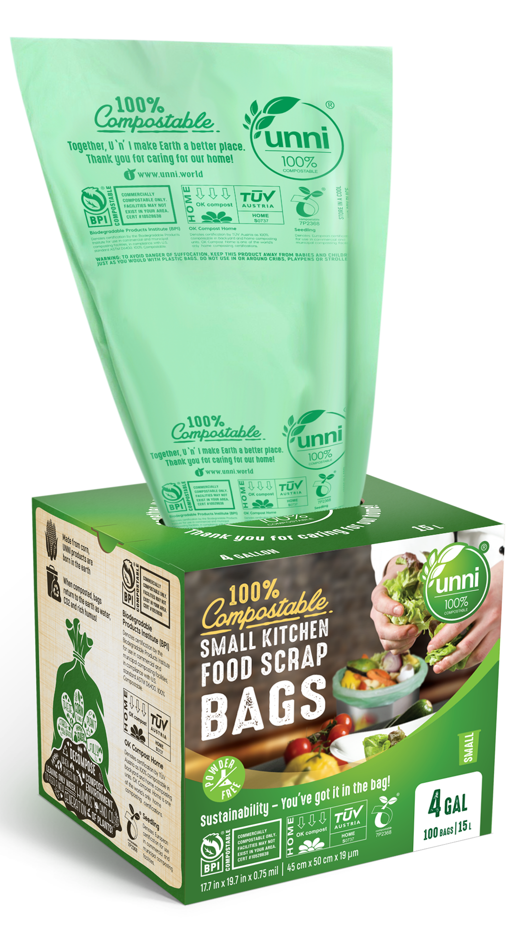 Compostable Small Trash Bags, Biodegradable 4 Gallon Garbage Bags
