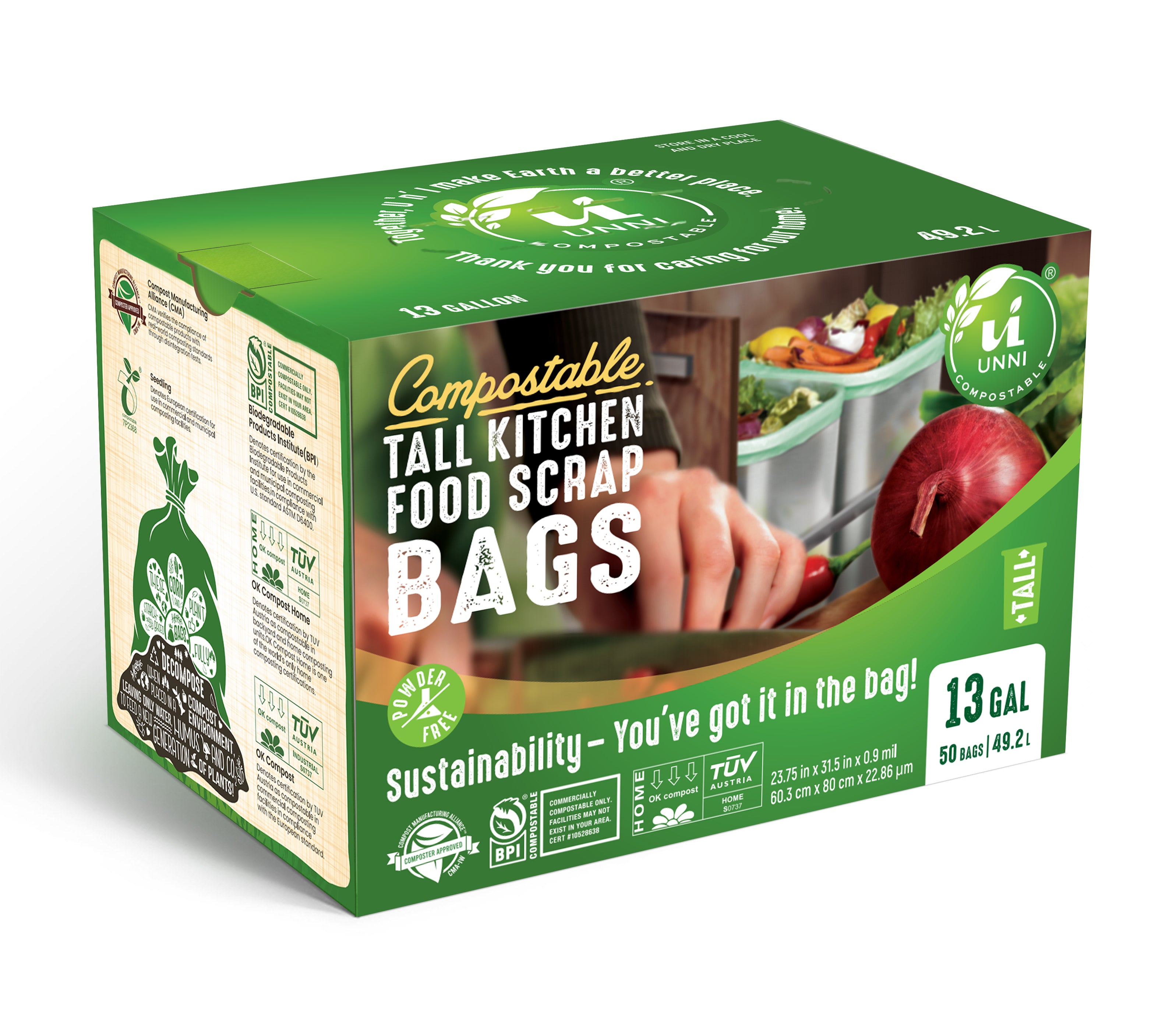 13 Gallon Compostable Tall Kitchen Food Scrap Bag