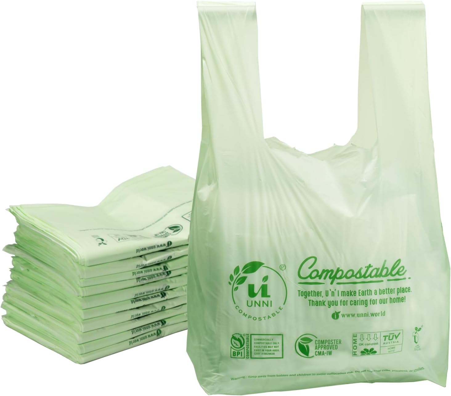 Compostable Shopping Bags, Standard Size 16.1" x 19.7"; 0.8 mils