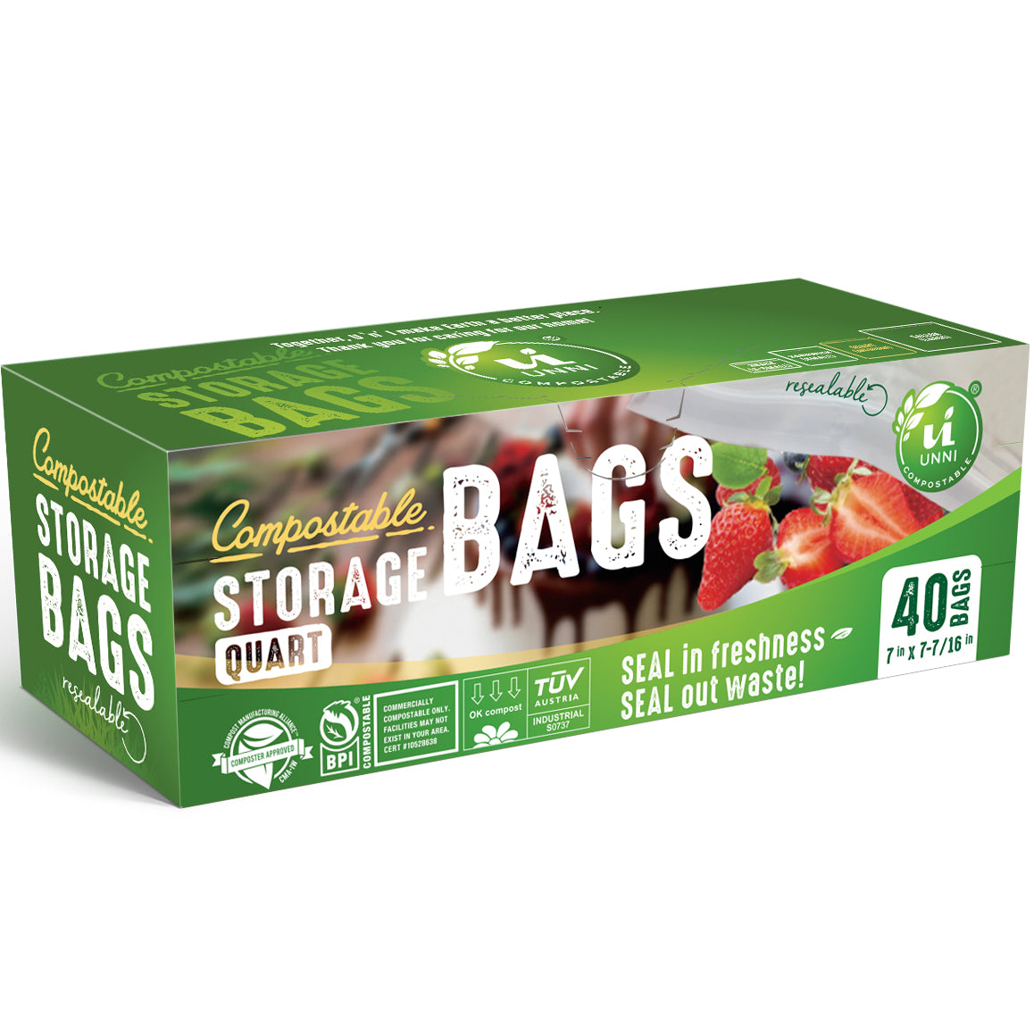 Compostable Storage Bags, Quart