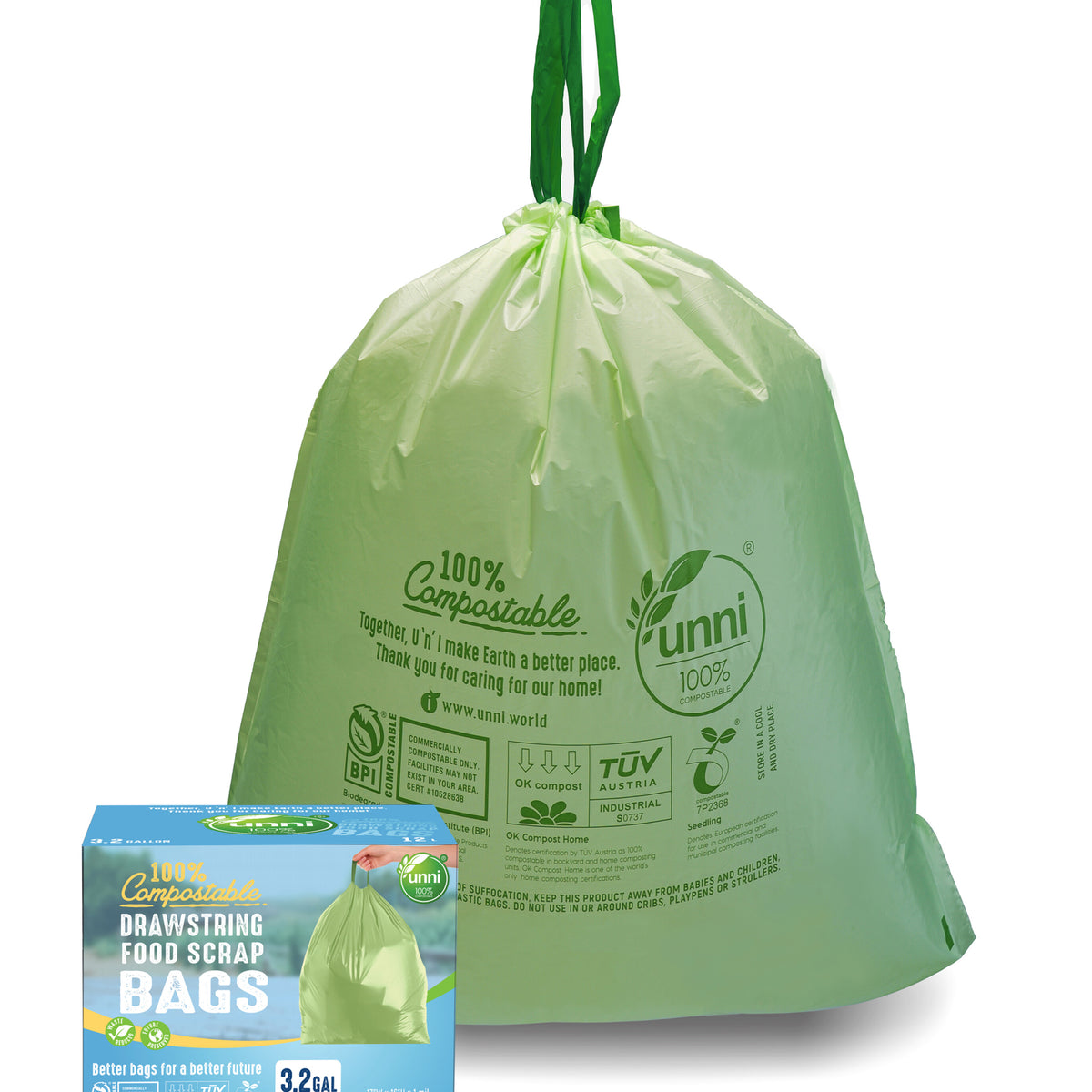 Green Elephant Compost Bags Small-Compostable Trash Bags,Small  Biodegradable Trash Bags,Compostable Bags for Kitchen Compost Bin,1.6  Gallon Biodegradable Bags,BPI Certified Compostable Bag (2 Pack)