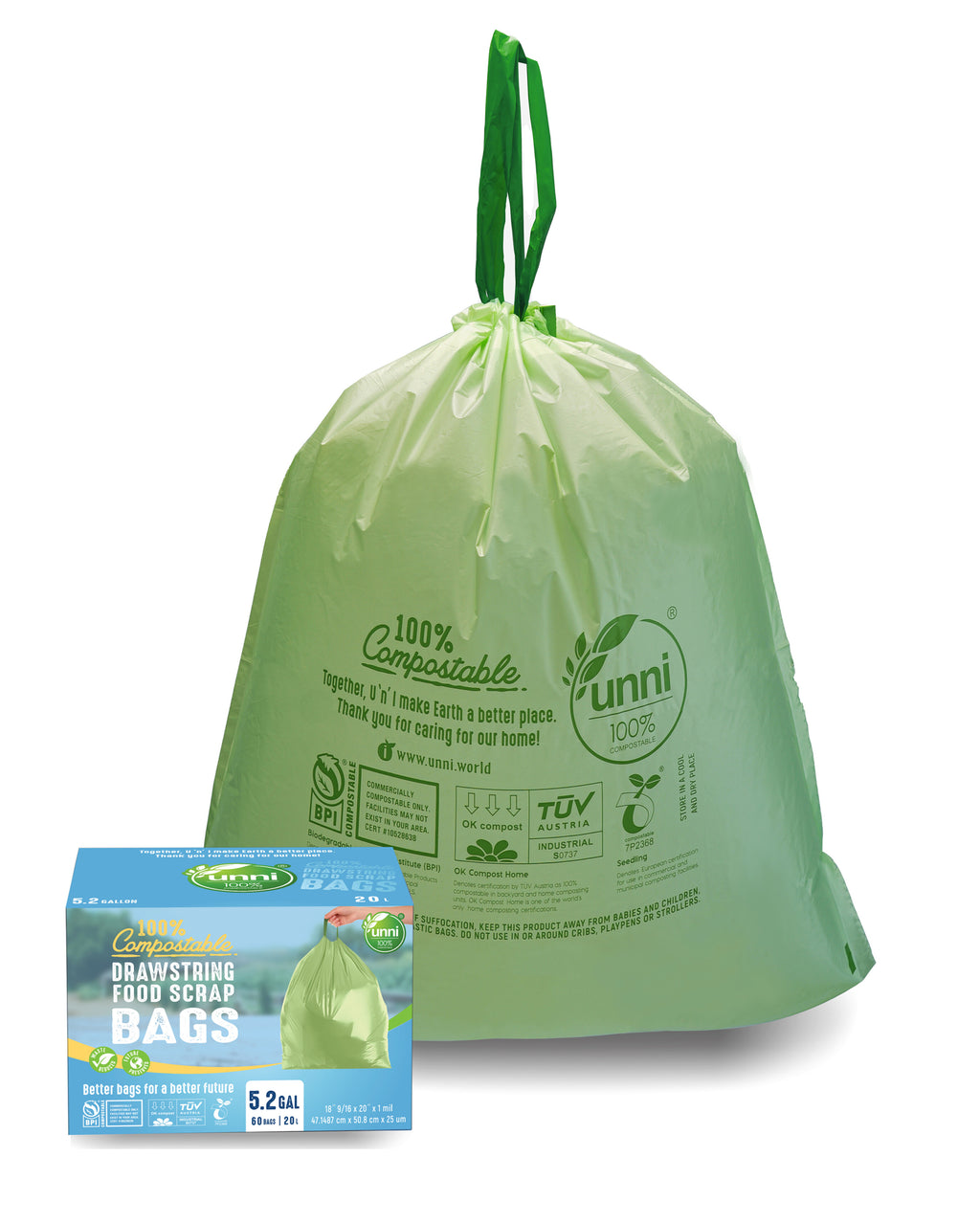 UNNI Bolsas compostables con asas, 2.6 galones, 9.84 litros, 100 unidades,  0.68 mil, bolsas de basura de comida para cocina, bolsas para camisetas