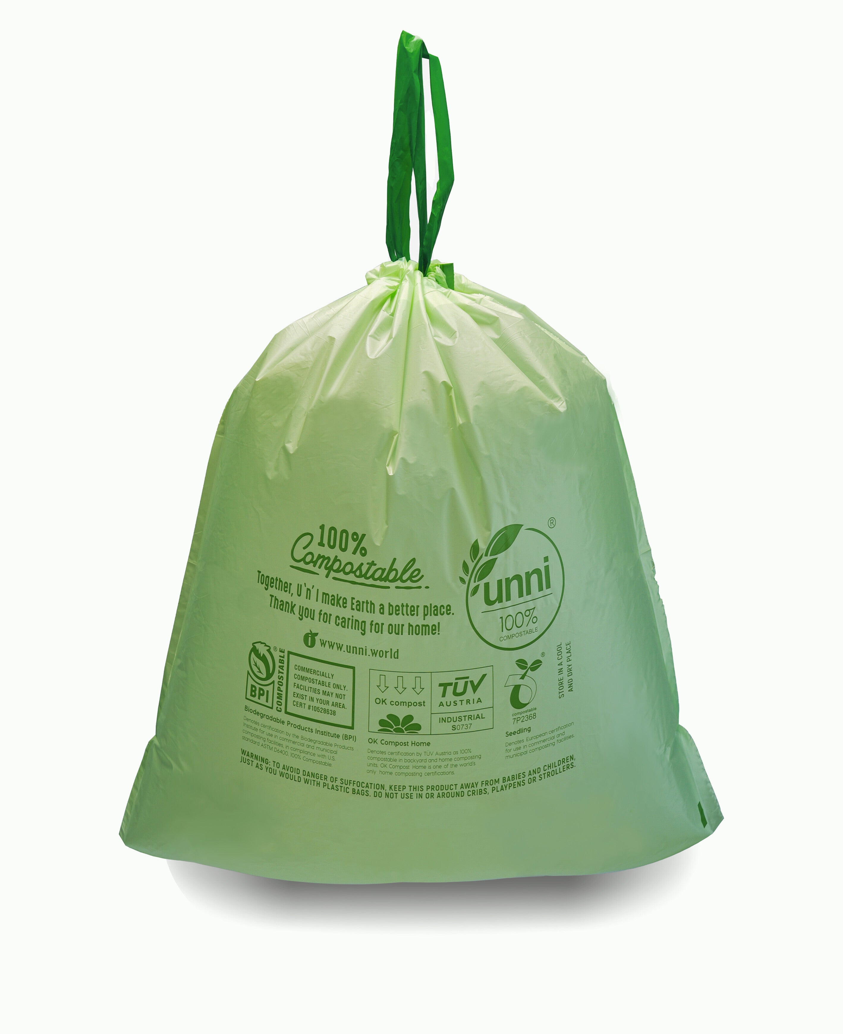 Compostable Tall Kitchen Drawstring Bags 13 Gallon 49.2 Liter