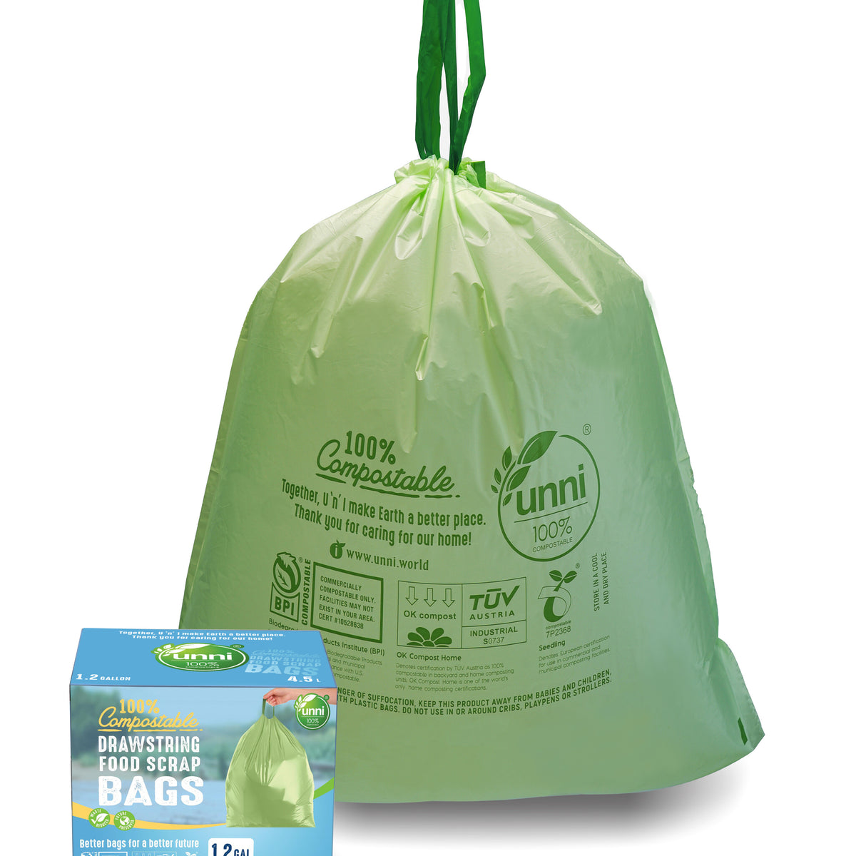 Compostable Trash Bags for Kitchen Compost Bin - Fits 1, 1.2, 1.3, 1.5  Gallon Biodegradable Compost Bags for Kitchen Pail liners- Package of 2-50  bags per Roll fits Gardenatomy, Goldsol and Other Bins