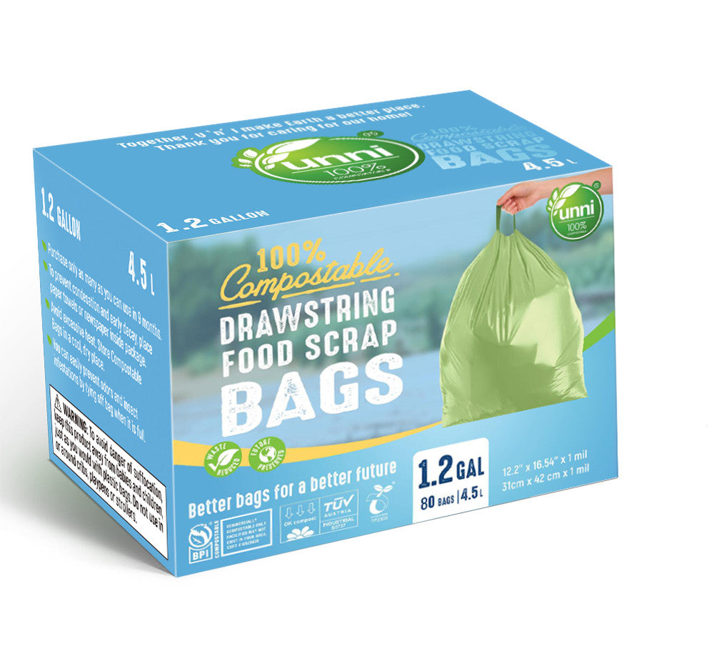 RAYTID Compostable Trash Bags Drawstring, 1.2 Gallon, Extra Thick